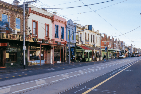 Colourful shops and cafes along Brunswick Street in Fitzroy, Melbourne